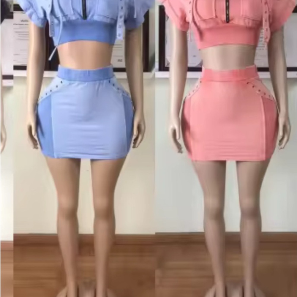 Stylish Blue and Pink Women's Skirt Set